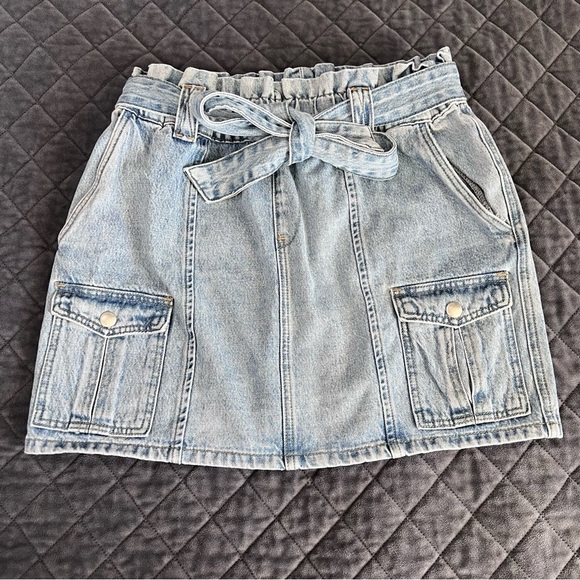 Blank NYC Jean Skirt Cargo Women Medium Blue Denim Waist Tie Belted Mini EE - Picture 1 of 7